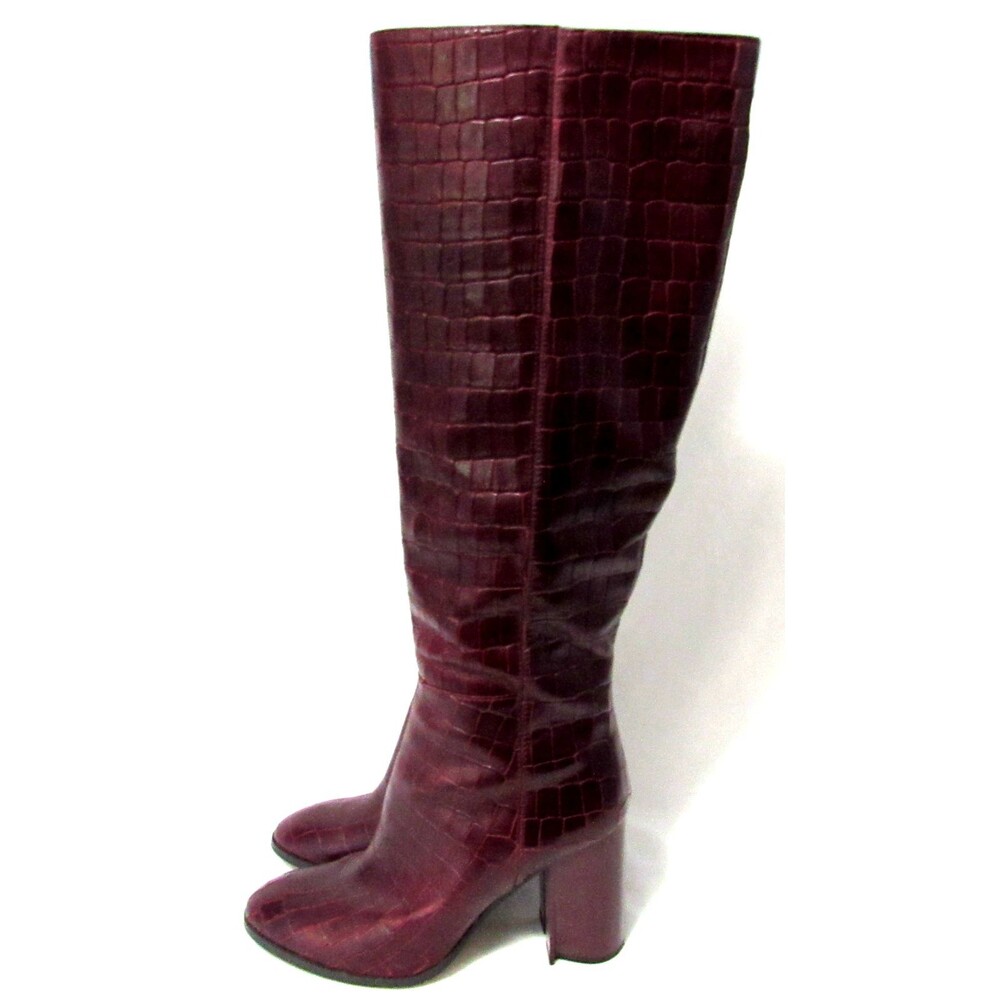Coach Burgundy Brigitte Croc Embossed Knee High Side Zip Tall Boots 7.5 B EUC